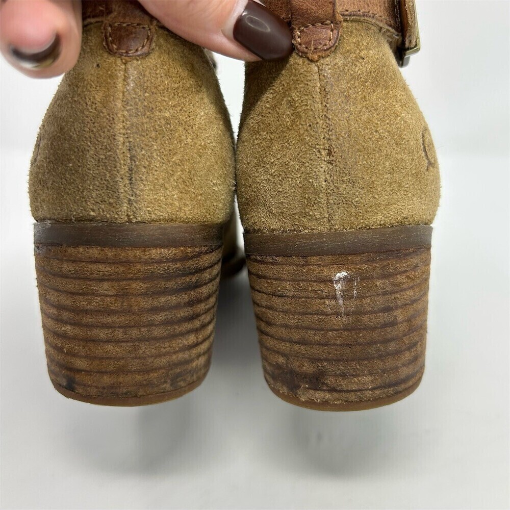 Born Carin Ankle Booties Womens Size 7M Taupe Brown Tan Buckle Block Heel - Picture 8 of 12